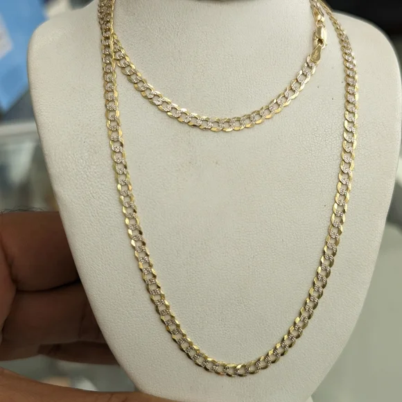 10kt Real Solid Gold Cuban Diamond Cut Chain 3.6mm 22 inch - Picture 2 of 12